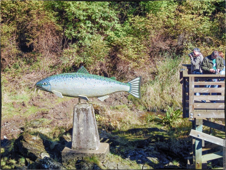Ketchikan Creek observation platform and salmon statue